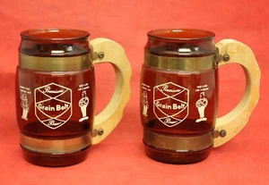 Grain Belt Beer 2 - 1960's Amber Glass Wooden Handled Mugs Steins Siesta Ware - Picture 1 of 5