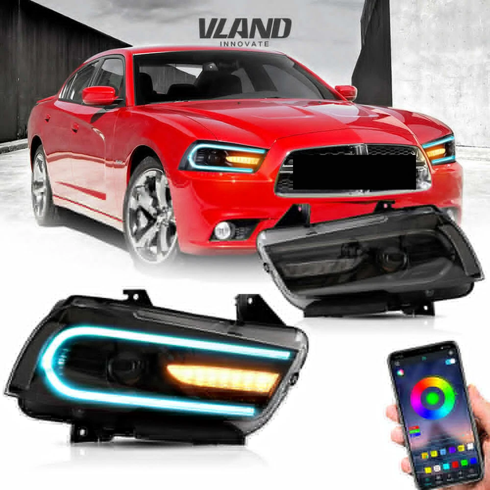 RGB Version For Dodge Charger 2011-2014 Vland LED Headlights With Sequential - Image 1 of 4