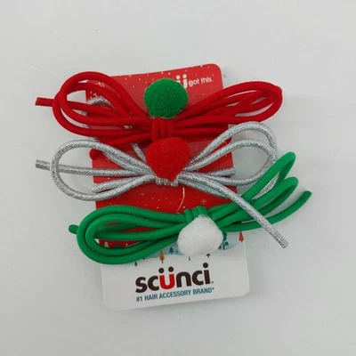Scunci Christmas Red Silver Green Pom Pom Hair Tie Christmas - Image 1 of 4