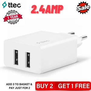 2.4AMP Fast Dual Twin 2 Port USB Charger EU Mains Wall Plug Adapter 2 Pin - Picture 1 of 7