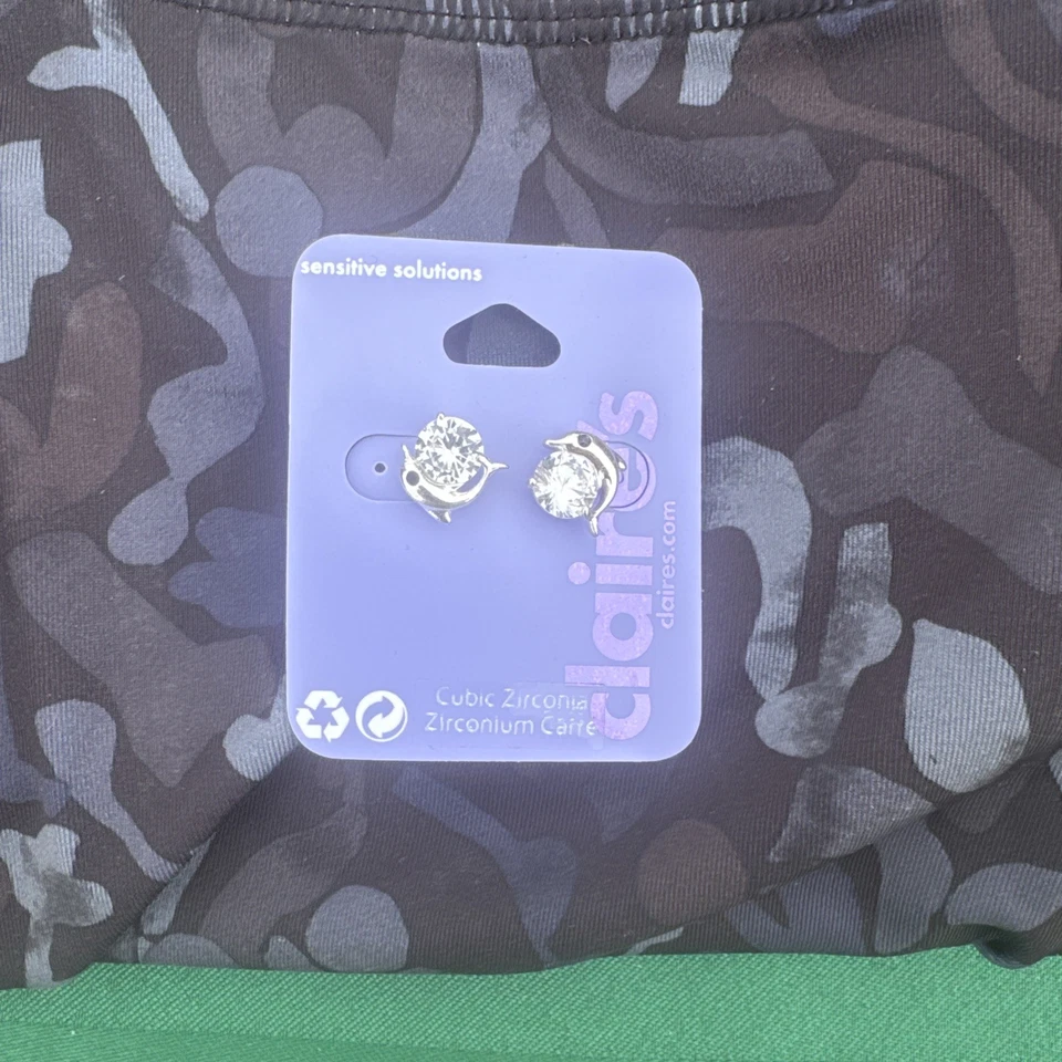 Claire’s Rhinestone Dolphin Stud Earrings Beach Vacation Birthday Christmas - Image 1 of 1