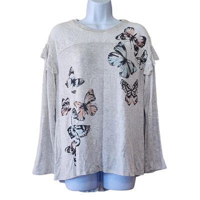 Suéter Pullover Democracy Mujer Talla M Gris Estampado Mariposa Manga Larga Foto 1 de 4