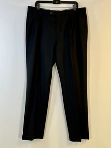 VTG Lauren  Ralph Lauren Dress Pants Mens 38x32 Black 100% Wool Pleated  Cuffed - Picture 1 of 11
