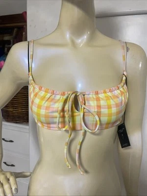 Skatie swimsuit top bikini Lg. Yellow check gingham swim beach - Image 1 of 4