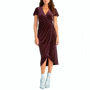 Rachel Roy Womens Wrap Midi Dress Purple Velvet Deep V Short Sleeve XSmall XS - Picture 1 of 9