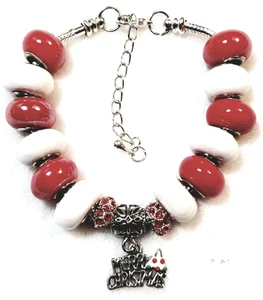 7.9" Merry Chrismas Murano Lampwork Glass Beads Rhinestone Spacers Bracelet - Picture 1 of 5