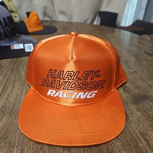 Harley Davidson Racing Snapback Cap Woven Screamin Eagle Satin Orange Hat - Picture 1 of 5