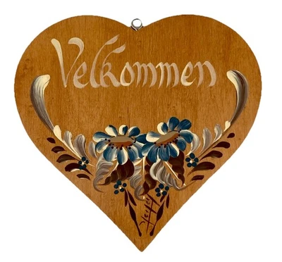 SWEDISH VÄLCOMEN (BIENVENIDO) Rosemal MADERA ARTE POPULAR decoración de pared 7”x 7” firmado Foto 1 de 4