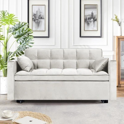 Sofá cama convertible 3 en 1 de tela de terciopelo moderno 53", sofás futón para  Foto 1 de 4