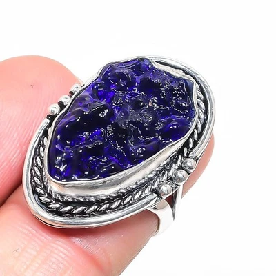 Natural Moldavite Quartz Gemstone 925 Sterling Silver Ring Size 6 O506 - Image 1 of 4