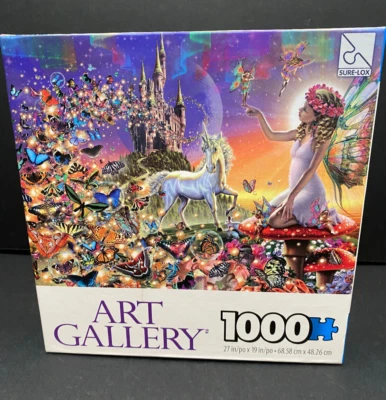 Fairyland 1000 件艺术画廊拼图 27 英寸 x 19 英寸独角兽蝴蝶 — 第 1/4 张图片