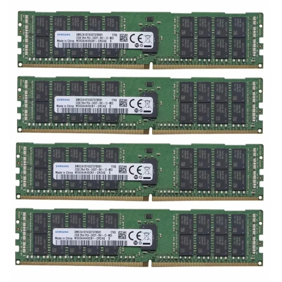 Samsung 128GB (4X32GB) DDR4 2400MHz 2RX4 ECC Registered Memory M393A4K40CB1-CRC - Image 1 of 4