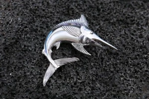Marlin Fish Handmade Necklace Pendant. Silver, Mother of Pearl, Abalone Shell. - Picture 1 of 8
