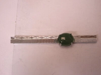 2-1/8" Genuine Green Jade Stone Thin Design Vintage Tie Bar Clip simple - Image 1 of 4