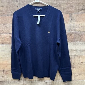 Brooks Brothers English Lambswool Mens Navy V Neck Pull Over Sweater Size M NWT! - Picture 1 of 4