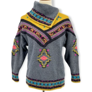Suéter DE COLECCIÓN Head Ropa Deportiva Mujer Pequeño Gris Amarillo Tejido Pullover Tribal Años 80 - Imagen 1 de 10
