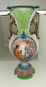 Ceramica Le Torri Italy Vase Green Blue Pink / Gold Handles 14 1/2"H Number A93 - Picture 1 of 10