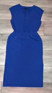 J Crew Size 2 Classic Sheath Dress Royal Blue Vneck Perforated Midi Side Slits - Picture 1 of 10