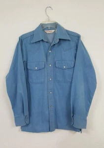 Vintage Sport Abouts By Big Yank Western Wear Denim Snap Button Shirt Mens S - Picture 1 of 6