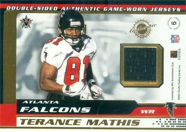 Terrance Mathis Chris Chandler jersey relic football card 2001 Pacific Double #6 - Image 1 of 1