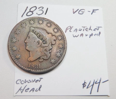 1831 VG - F CHOCOLATE BROWN CORONET LARGE CENT!!!!!!!!!!!!!!!! - WARPED PLANCHET Cover