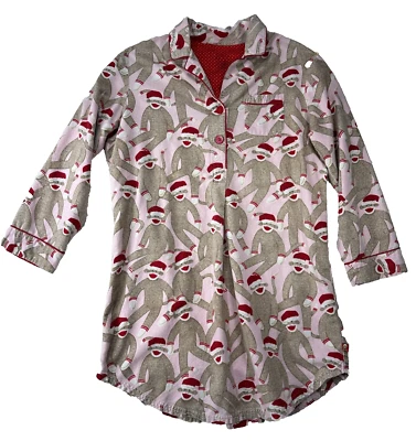 Camisa de dormir Nick & Nora flanela meia macaco chapéu Papai Noel feminina GRANDE PJs - Imagem 1 de 4
