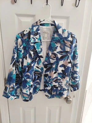 Kim Rogers Women Jacket Size 8p blue multicolor Cuff Sleeve Lined Long Sleeve  - Image 1 of 4