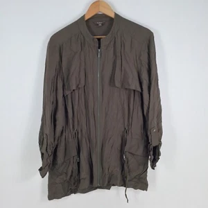 Katies womens jacket size 12 khaki green long sleeve zip viscose solid 032231 - Picture 1 of 10