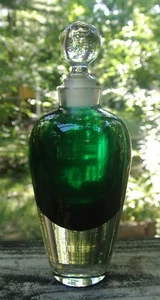 Vintage Art Glass Submerged Perfume Bottle with Stopper Clear and Green 8-1/4" - Picture 1 of 9