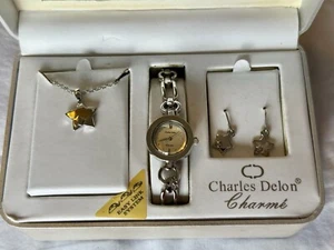 Charles Delon Charme Watch Star Earrings And Necklace Set Silver NEW In Box - Picture 1 of 2