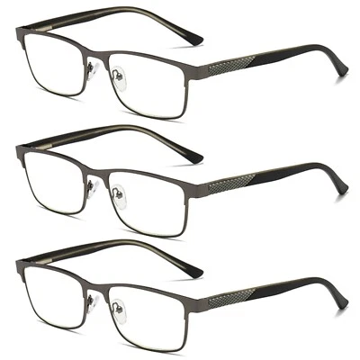 Gafas de lectura con bisagra de resorte con bloqueo de luz azul con marco de metal para hombre 3 PK Foto 1 de 4