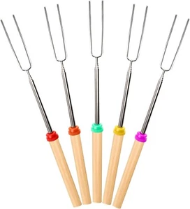 5-Pack Marshmallow Hot Dog Roasting Smores Sticks Fire Pit-32 Inch Long Fork Bx1 - Picture 1 of 7