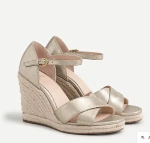 J Crew Jute Wedge Sandals in Metallic Leather Gold/ Silver Size 7.5 - Picture 1 of 10