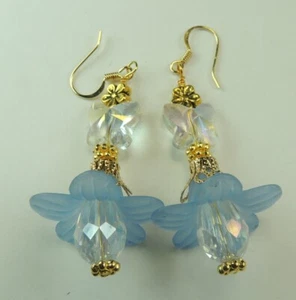 Crystal Briolette Acrylic Flowers & Butterfly Earrings Handmade Jewelry - Picture 1 of 2