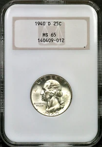 1940-D 25C Washington Silver Quarter - NGC MS 65 - Denver - Vintage Holder CC646 - Picture 1 of 4