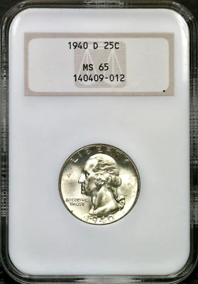 1940-D 25C Washington Silver Quarter - NGC MS 65 - Denver - Vintage Holder CC646 - Image 1 of 4