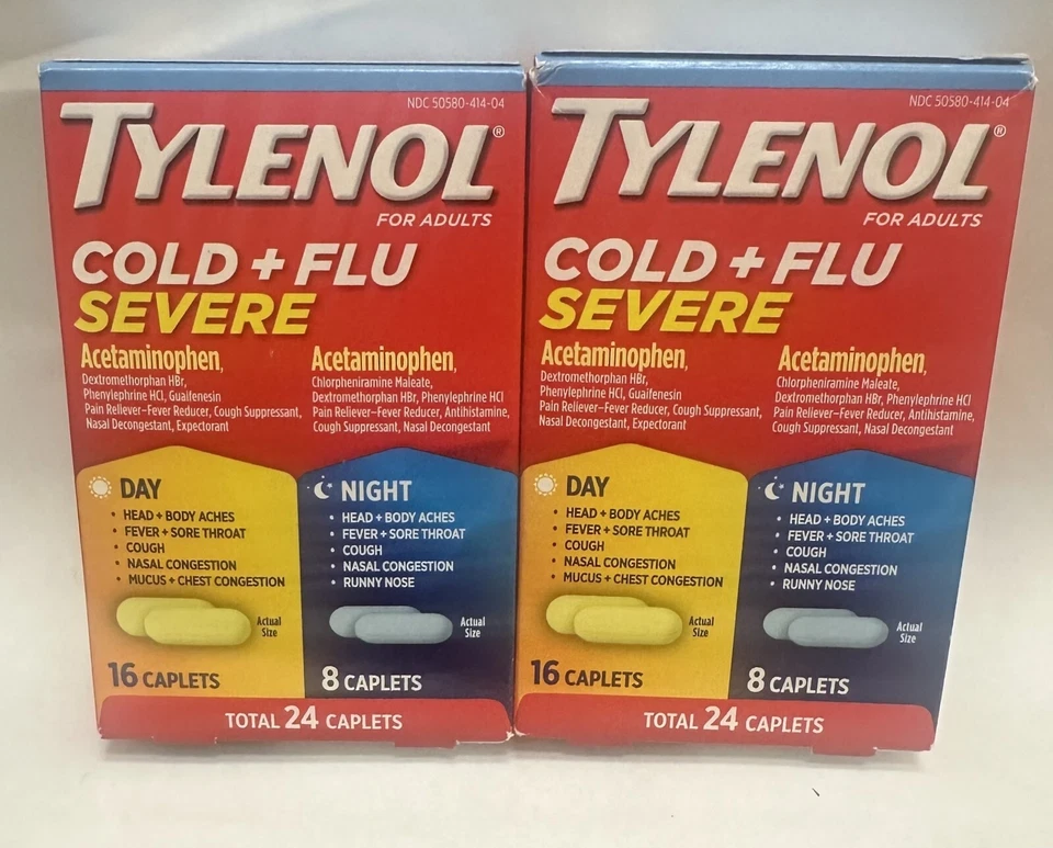 TYLENOL Resfriado + Gripe Severo Día/Noche Comprimidos 24 unidades (paquete de 2), caducidad 12/2025 Foto 1 de 1