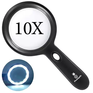 Magnifying Glass with Light 10X Lighted Magnifier Handheld Eye Lens Large Coin - Picture 1 of 13