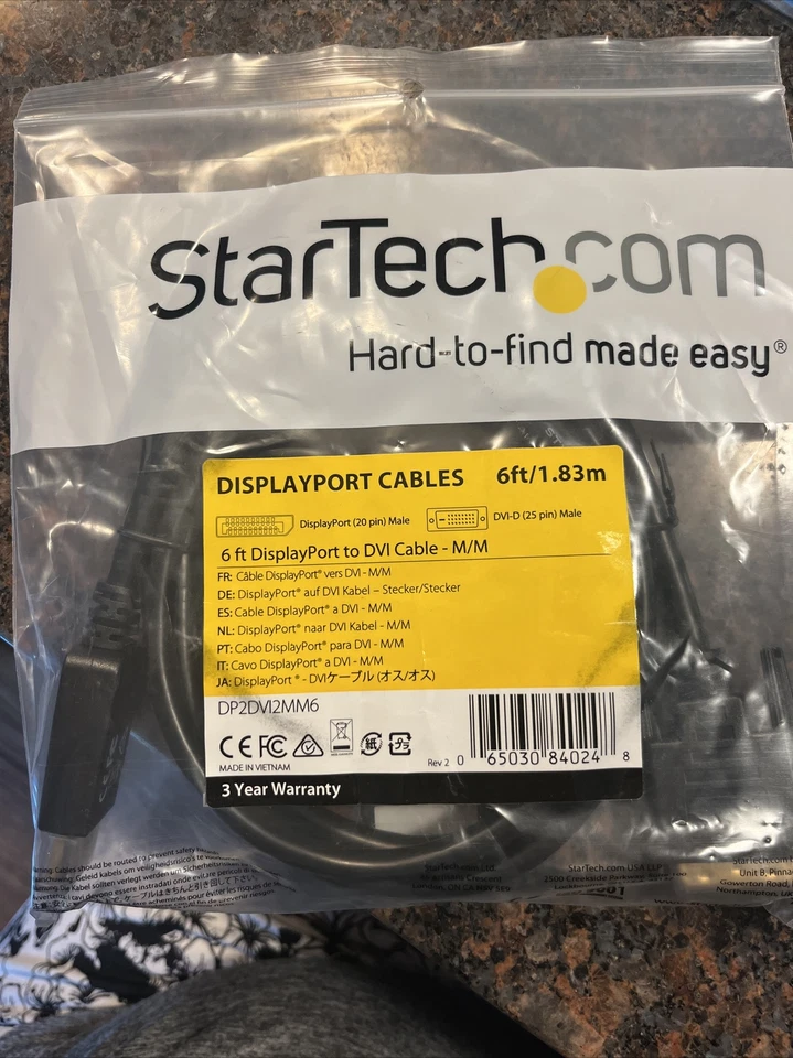 STARTECH MINI DISPLAYPORT TO DVI-D 6' MALE TO MALE CABLE MDP2DVIMM6 NEW 6’ New - Image 1 of 4