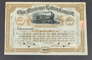 1890 Ohio & Mississippi Railway Co. Aktienzertifikat Huggins & Clarke ~ T110AP - Bild 1 von 2
