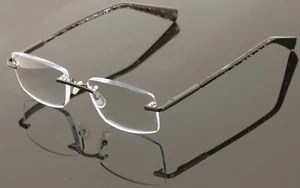 Men Rimless Reading Glasses Carbon Print Temple Lightweight Metal Frame Reader - Picture 1 of 15