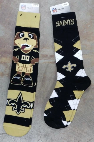 2 Pack NFL New Orleans Saints Socks Gift Mascot Mad Who Dat Fan Nation One Size Cover