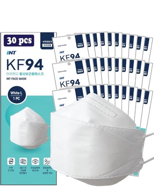 【 30 Pack 】 INT KF94 Certified White Face Mask, 4-Layered, 3D, Made in Korea - Image 1 of 4