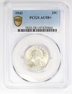 1943 Washington Quarter 25C PCGS AU58+ - Picture 1 of 6
