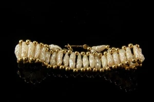 VINTAGE 14K GOLD PERLEN WEISS SÜSSWASSERPERLEN ARMBAND GLM - Bild 1 von 5