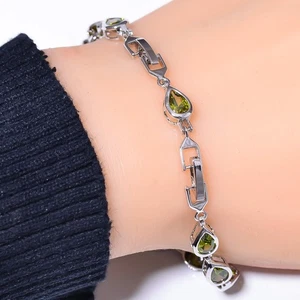 Green Tourmaline 925 Sterling Silver Tennis Bracelet 7.99" B68, Gift for her - Picture 1 of 3