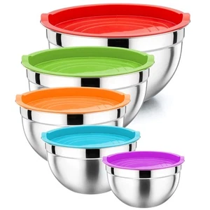 Mixing Bowl with Lid Set of 5, 10-Piece Stainless Steel Nesting Salad Bowl Se... - Picture 1 of 7