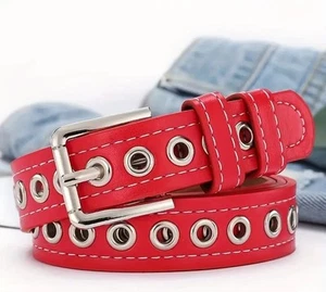 Preppy PU Leather Belt Hollow Design Casual Pin Buckle Fashionable Weekend Wear - Picture 1 of 6