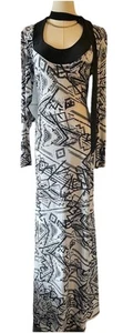 Va Va Voom Tall Geo Print Black White Grey With Neck Belt Maxi Dress Size M - Picture 1 of 9