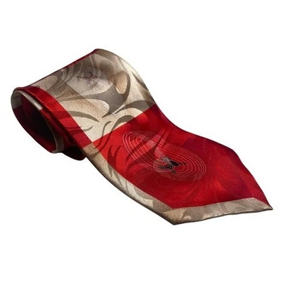 Gravata Rudee Ricco designer italiano – vermelha, bege e dourada – 63 x 3,75 - Imagem 1 de 3